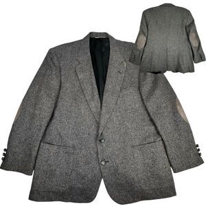 VTG Hunt Valley Mens 48R Wool Herringbone Tweed Blazer Elbow Patch Sport Coat